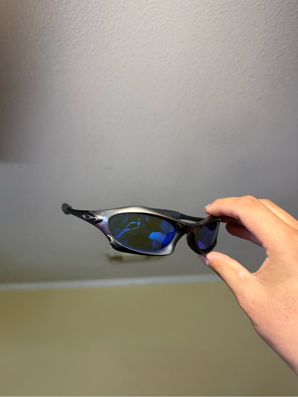 Oaks Black Frame Sunglasses with Blue Mirror Lenses
